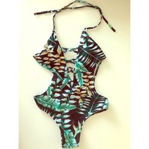 Palm printed one piece bathing suit